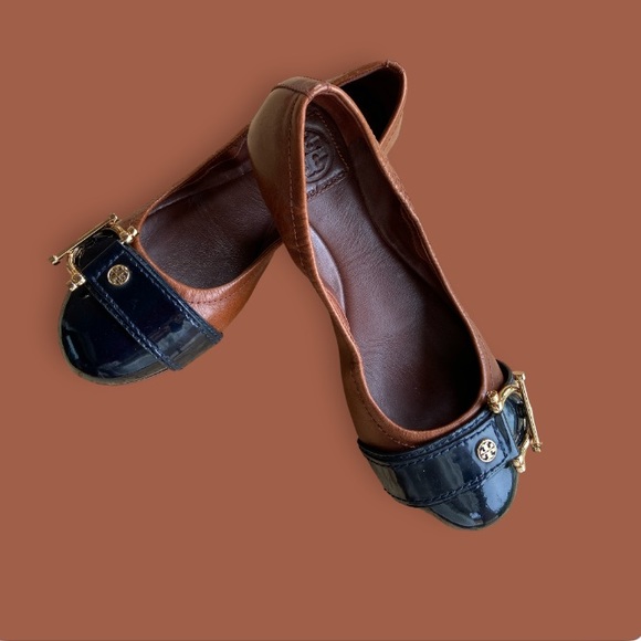 Tory Burch Noel 2Tone black patent leather & brown Ballet Flats - Picture 14 of 15